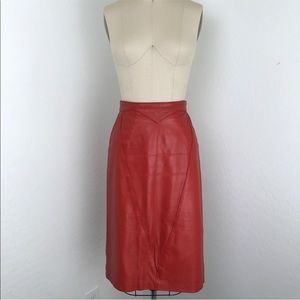 Vintage Deep Orange Buttery Leather Pencil Skirt